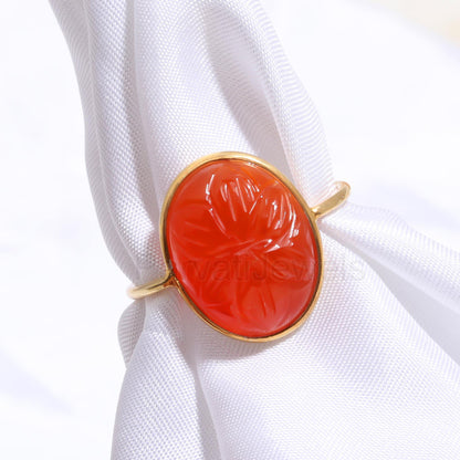 Solid Gold Natural Carnelian Carving Ring, Solid Gold Ring, Carving Carnelian Ring, 14K & 18K Solid Gold Ring Jewelry, Handmade Gold Ring,
