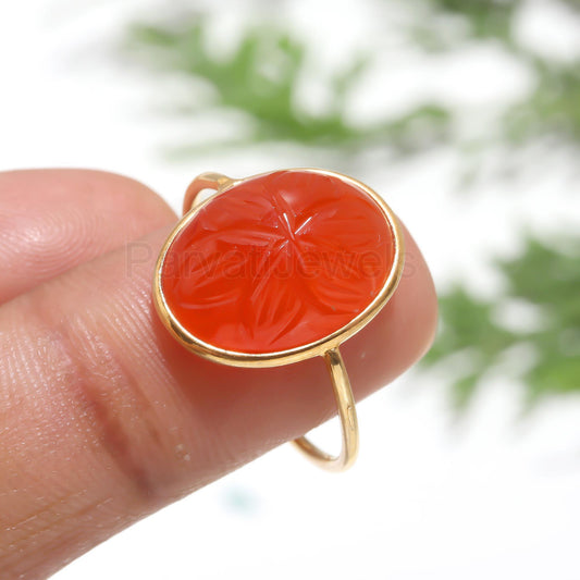 Solid Gold Natural Carnelian Carving Ring, Solid Gold Ring, Carving Carnelian Ring, 14K & 18K Solid Gold Ring Jewelry, Handmade Gold Ring,
