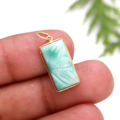 Natural Blue Larimar Charm, 18k Solid Gold Charm, Blue Larimar Carving Charm, Gold Charm Pendant, Gold Charm Necklace, Handmade Gold Charm,