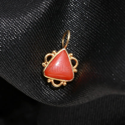 Natural Italian Coral Charm, 18k Solid Gold Charm, Red Coral Gold Charm, Handmade Gold Charm, Gold Charm, Charm Pendant, Gift For Her Charm