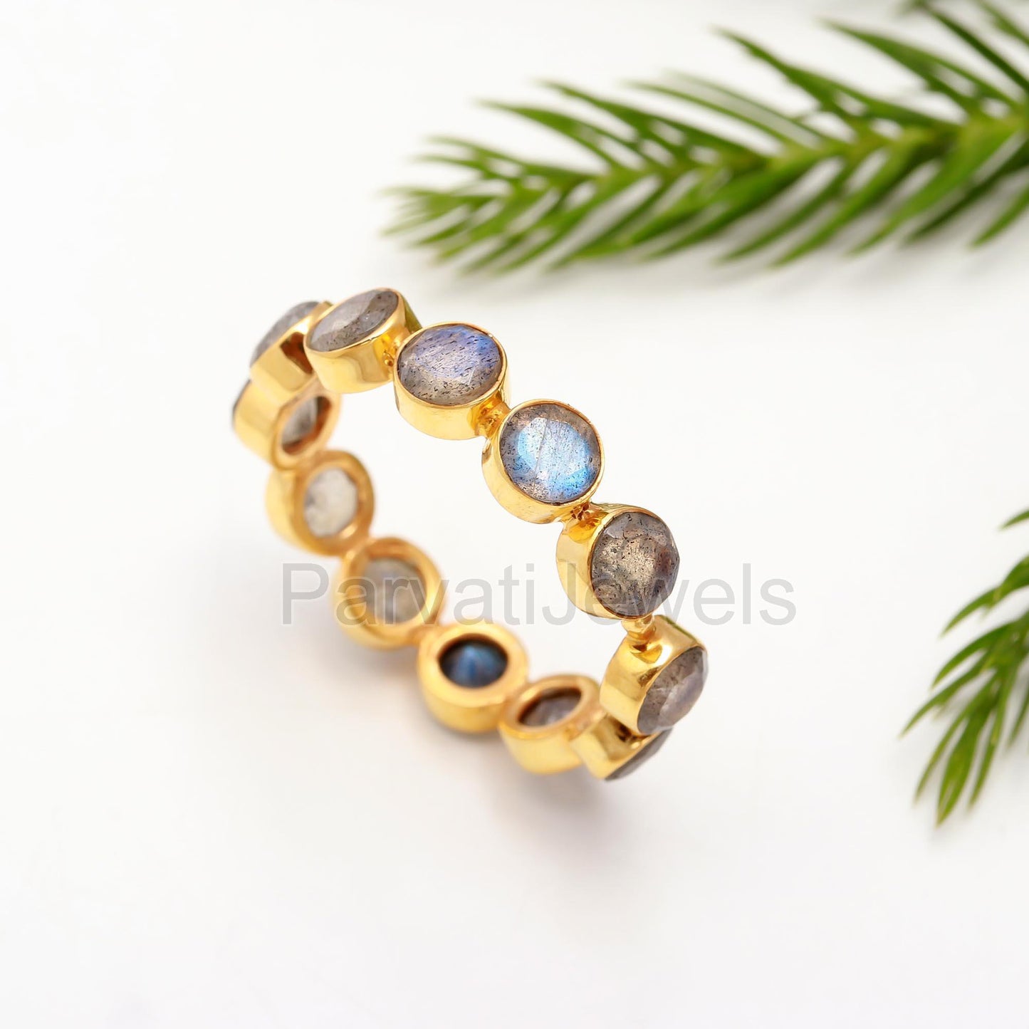 Natural Labradorite Band Ring, 18k Solid Gold Ring, Handmade Eternity Ring, Labradorite Engagement Ring, Birthstone Band Ring, Wedding Ring