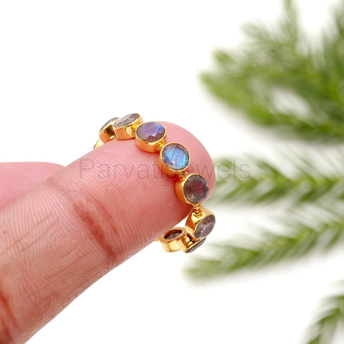 Natural Labradorite Band Ring, 18k Solid Gold Ring, Handmade Eternity Ring, Labradorite Engagement Ring, Birthstone Band Ring, Wedding Ring