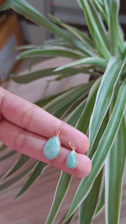 Natural Amazonite Charm, 18k Solid Gold Charm, Amazonite Charm, Gold Charm, Charm Pendant, Handmade Charm, 7x10 & 8x12 Pear Charm Pendant