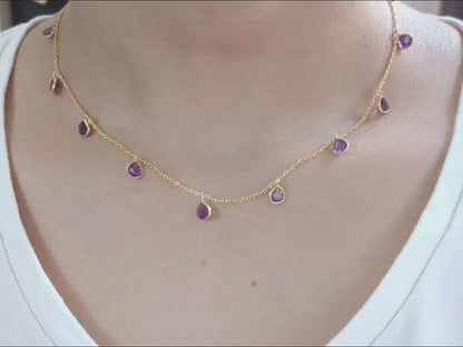 Natural Amethyst Necklace, 14k Solid Gold Necklace, Amethyst Heart Gold Necklace, Gold Necklace, Partywear Necklace, Women Gold Necklace