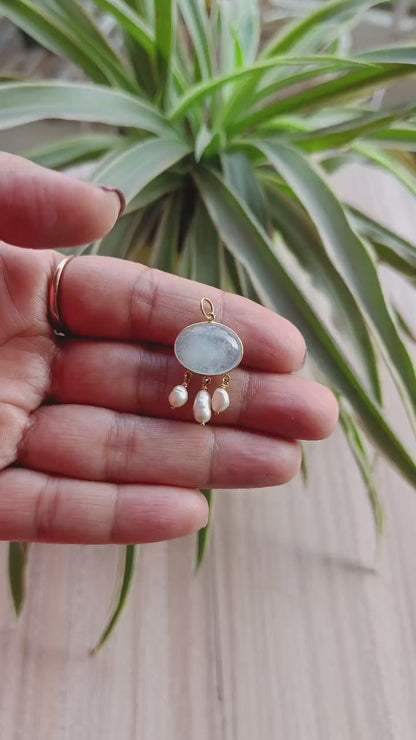 Natural Milky Aquamarine Pearl Solid Gold Charm, Solid 14k & 18k Gold Charm, Milky Aqua Gold Charm Pendant, Handmade Gold Charm, Pearl Charm