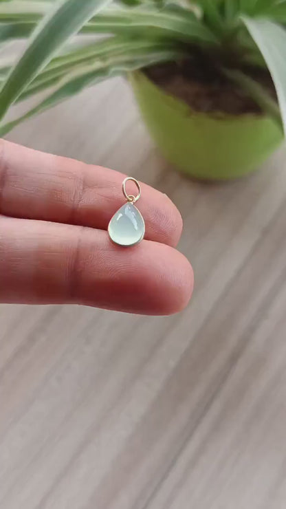 Natural White Chalcedony Solid Gold 18K Charm, 18k Solid Gold Charm, Tear Drop Shape Chalcedony Gold Charm, Handmade Charm For Gifting
