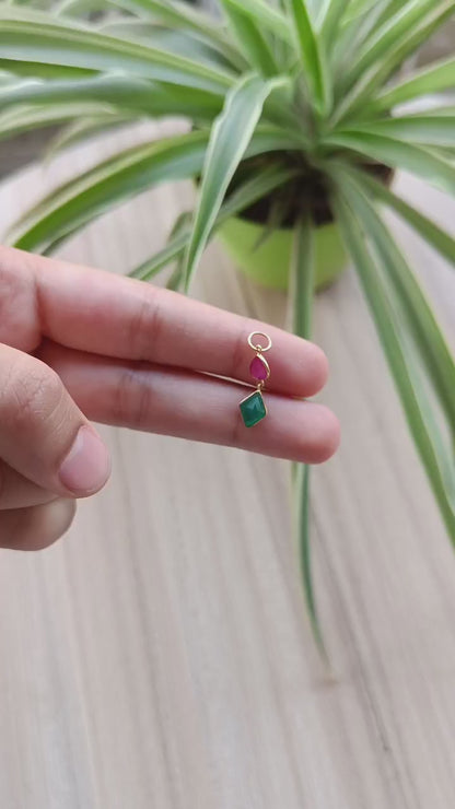 Natural Ruby Gemstone Charm, Solid 18K Gold Charm Pendant, Green Onyx Gold Charm, Minimal Charm, Birthstone Charm ,Handmade Charm Pendant18K