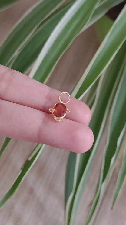 Natural Citrine Oval Charms, Solid 18k Gold Charm, Handmade Gold Charms, Citrine Charms Pendant, Gold Charms, November Birthstone Charms