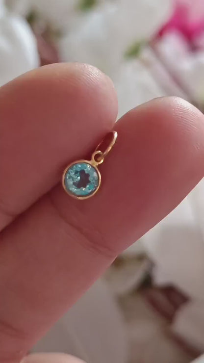Natural London Blue Topaz Charm, 18k Solid Gold Charm, Handmade Gold Charm, Charm Pendant, Charms Necklace, London Blue Topaz Charms