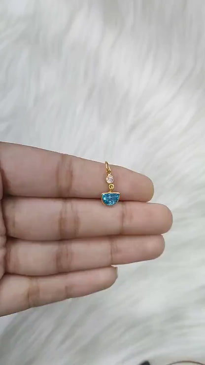Elegant Blue Topaz and Moissanite Charm, 18k Solid Gold Charm, Blue Topaz Charm, Gold Charm, Moissanite Charm, Handmade Gold Charm