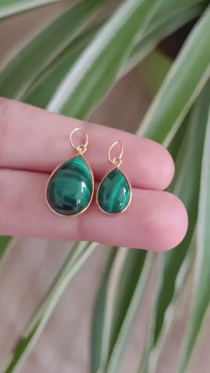 Natural Green Malachite Charm, 18k Solid Gold Charm, Malachite Charm, Gold Charm Pendant, Handmade Charm, 6x9 & 10x14 Pear Charm Pendant