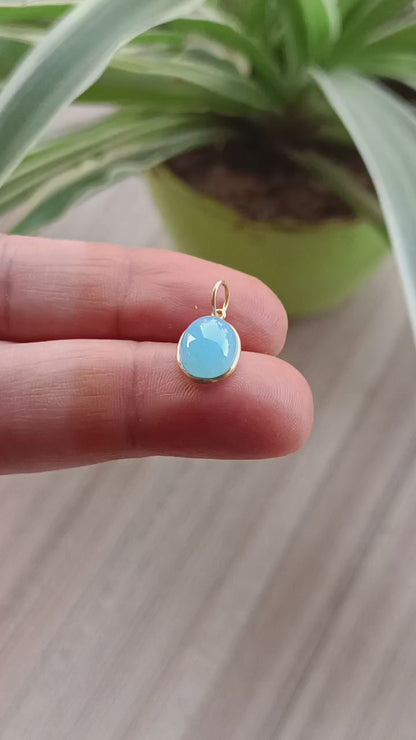 Natural Blue Chalcedony Charm, 18k Gold Charm, HEALING STONE Charm Necklace, Handmade Gold Charm, Gift for Her, 18 k solid Gold