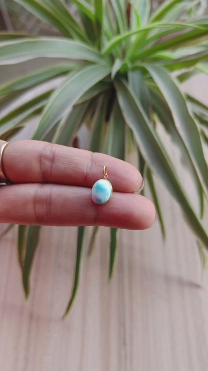 Natural Blue Larimar Gemstone Charm, 18k Gold Charm Larimar, Gold Charm, Minimalist Gold Charm, Handmade Gold Charm Pendant, Gift ForHer,18K