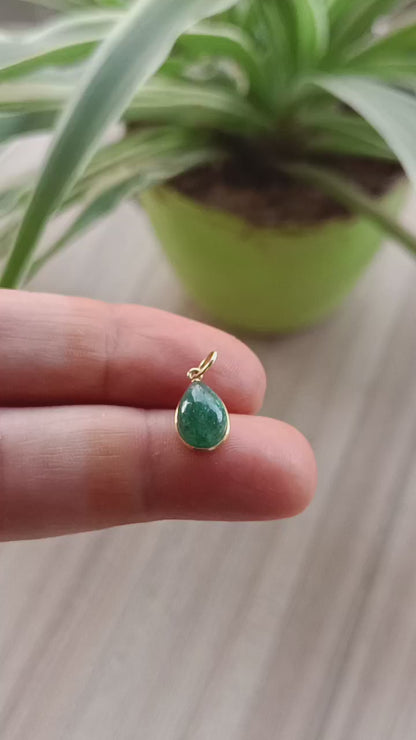 Natural Green Aventurine 18k Solid Gold Charm Pendant, 18k Solid Gold Charm, Green Aventurine Gold Charm, Handmade Gold Charm, Gift For Her Charm
