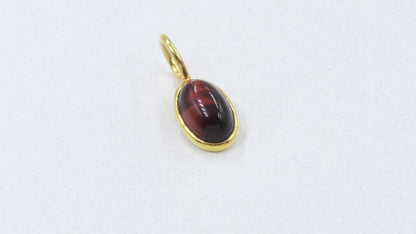 Natural Red Tiger's Eye Oval Charm, Solid 18K Gold Charm Pendant, Handmade Gold Charm, Tiger's Eye Dainty Charm, Minimalist Charm, SOLID 18K