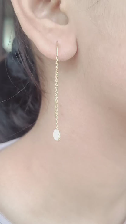 Natural Ethiopian Opal Gold Earring, Solid Gold Earrings, Handmade Gold Earrings, Minimalist Hanging Earrings, Thread Earring, Gift for Her
