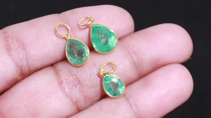18KT Gold Emerald Pear Pendant, Minimalist Fine Jewelry, Dainty Gift for Her