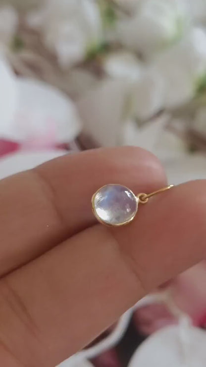 Natural Blue Fire Moonstone Charm, 18K Solid Gold Charm, Handmade Gold Charm, Gold Charm Necklace, June Birthstone Charm, Gold Charm Pendant