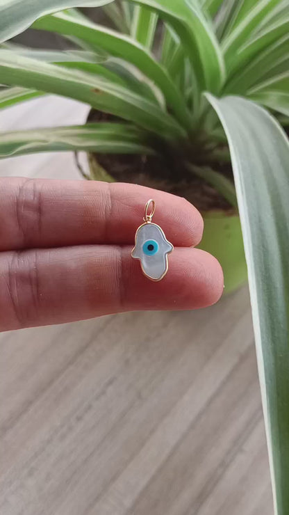 Evil Eye Charm, Hamsa Hand Charm, Evil Eye Charm, 18k Solid Gold Charm, Mother of Pearl Gold Charm, Solid 18K Gold MOP Charm, Good luck Charm