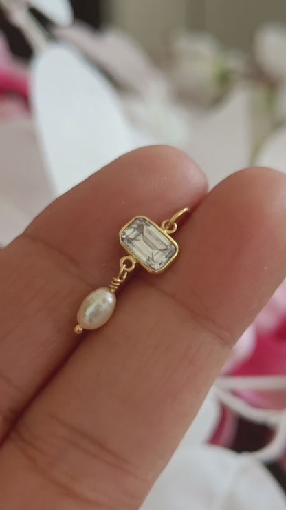 Natural Moissanite Pearl Charm, Solid 18k Gold Charm, Moissanite Charm Pendant, April Birthstone Charm, Handmade Gold Charm, Gift For Her