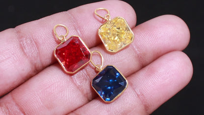 18KT Gold Ice Crush Charm Pendant, Square Cut Gemstone Jewelry, Dainty Gift for Her
