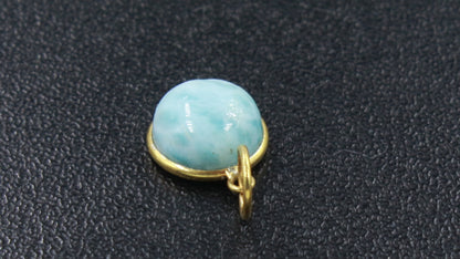 Natural Blue Larimar Round Gemstone Charm, Solid 18k Gold Charm, Charm Pendant, Minimalist Gold Charm, Handmade Gold Charm, Gift For Mom