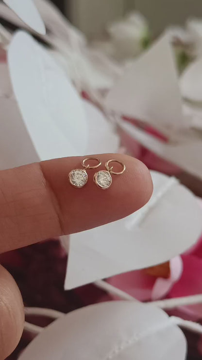 Natural Moissanite Round Solid 18k Gold Earrings, Gold Hoop Earrings, Moissanite Hoop Earrings, Handmade Hoop Earrings, Partywear Earrings