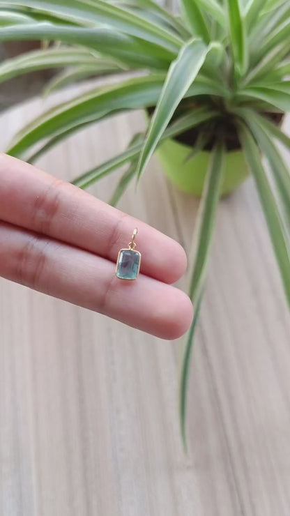Natural Fluorite Charm, 18k Solid Gold Charm, Birthstone Charm Pendant, Handmade Gold Charm, Gold Charm Pendant, Minimalist Charm Pendant