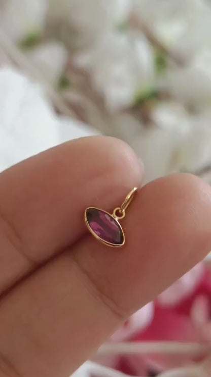 Natural Rhodonite Garnet Charm, 18k Solid Gold Charm, AA Garnet Charm, Gold Charm, Charm Pendant, Gold Charm Necklace, Handmade Gold Charm