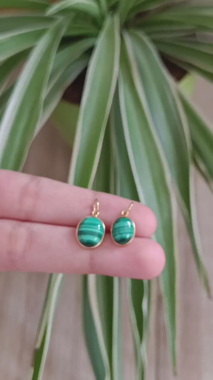 Natural Green Malachite Charm, 18k Solid Gold Charm, Malachite Charm, Gold Charm Pendant, Handmade Gold Charm, 7x9 & 8x10 Oval Charm Pendant