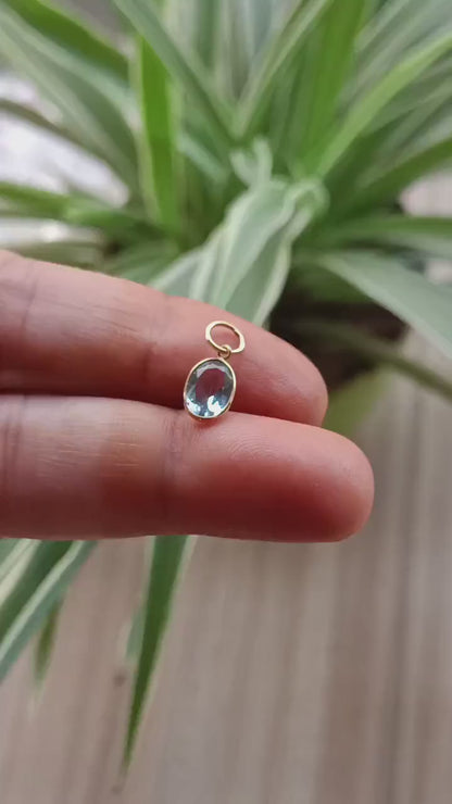 Blue Topaz Charm, 18k Solid Gold Charm, Natural Blue Topaz Charm, Gold Charm, Charm Pendant, Charm Necklace, Handmade Gold Charm