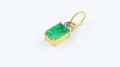 Emerald Rose Cut Diamond Charm, Solid 18k Gold Charm, Emerald Charm, Charm Pendant, Natural Rose Cut Diamond Charm, Handmade Charm Pendant