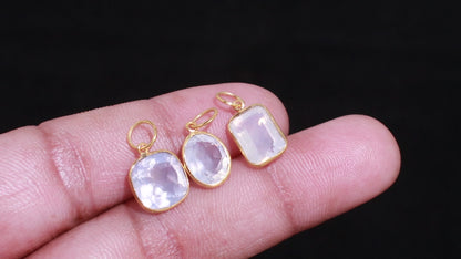 Lavender Quartz Gemstone Pendant, 18K Gold Bezel Charm, Dainty Quartz Jewelry, Birthstone Gift for Her