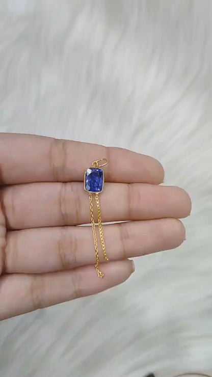 Lab Created Tanzanite Charm With Tassel, 18k Solid Gold Charm, lab Created Tanzanite Charm, Gold Charm, Faceted Tanzanite Charm,Gift For Her