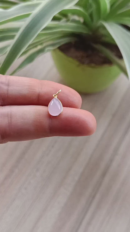 Natural Pink Chalcedony Solid Gold 18K Charm, 18k Solid Gold Charm, Tear Drop Shape Chalcedony Gold Charm Pendant, Handmade Charm For Gifting