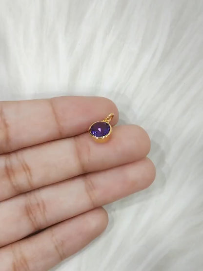 Solid 18k Gold With Natural Amethyst Solid Charm Pendant, Solid Gold Charm, Solid Gold Charm, Purple Amethyst Gold Charm,Handmade Gold Charm