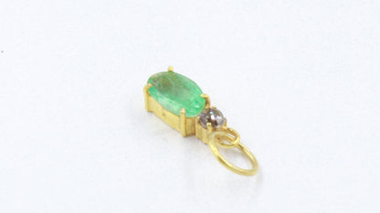Natural Emerald Rose Cut Diamond Charm, Solid 18k Gold Charm, Zambian Emerald Charm, Charm Pendant, Rose Cut Diamond Charm, Handmade Charm