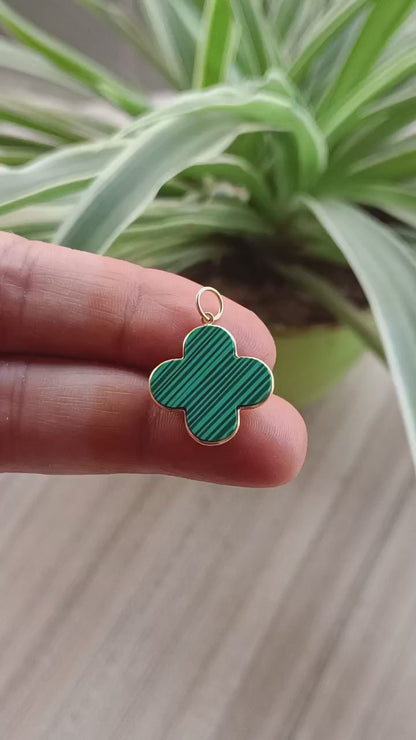 Natural Malachite Charm, 18k Solid Gold Charm, Gold Charm, Charm Pendant, Flower Malachite Charm Necklace, Handmade Charm, Gift for Her