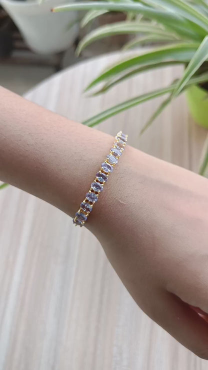 Natural Blue Tanzanite Oval Tennis Gold Vermeil Bracelet, Solid 925 Silver Tennis Bracelet, December Birthstone Bracelet, Partywear Bracelet