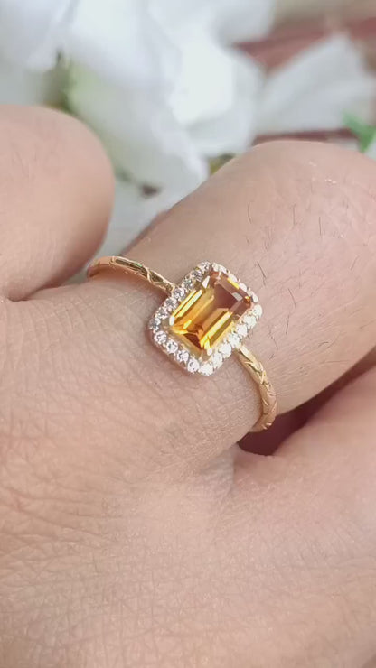 Natural Citrine With Diamond Gold Ring, 14K Solid Gold Ring, Diamond Ring, Anniversary Gift, Citrine Gold Ring, November Birthstone Ring