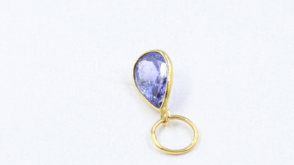 AA Natural Tanzanite Charm, Solid 18k Gold Charm, Handmade Gold Charm, December Birthstone Charm, Tanzanite Pear Charm, Minimalist Charm 18K