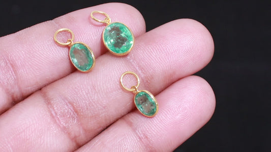 Emerald Gold Charm, Oval Green Gemstone Pendant, Timeless Jewelry Gift