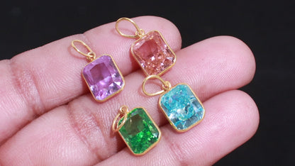 Multicolor Ice Crush  Stone Pendant, 18KT Solid Gold Charm, Unique Fine Jewelry Gift
