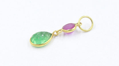 Natural Ruby Emerald Charm, Solid 18k Gold Charm, Ruby Charm Pendant, Emerald Gold Charm Pendant, July Birthday Charm, Handmade Gold Charm,