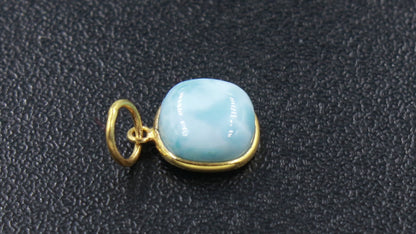AA Dominican Republic Natural Larimar Cushion Gemstone Charm, Solid 18k Gold Charm , Gold Charm, Minimalist Gold Charm, Natural Larimar 18K