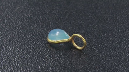 Natural Blue Chalcedony Charm, Solid 18K Gold Charm, Blue Chalcedony Gold Charm, March Birthstone Charm, Handmade Gold Charm, Gift For Mom