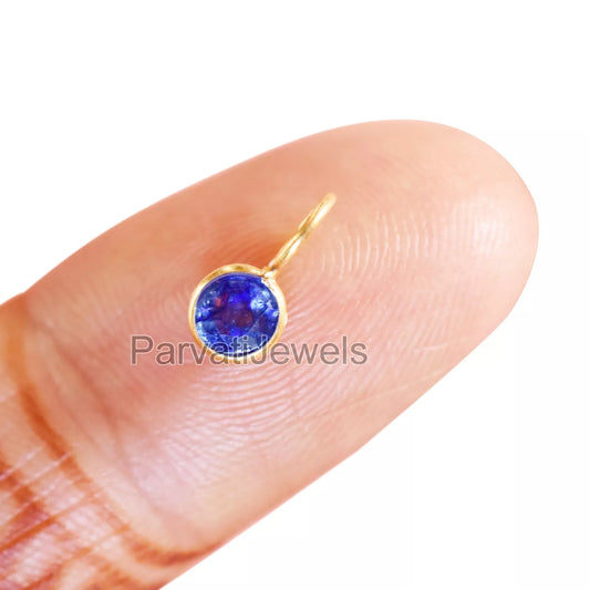 18K Solid Gold Natural Blue Sapphire Gemstone Charm Pendant, Round Shape Sapphire Gold Charm, September Birthstone, Made for gifting