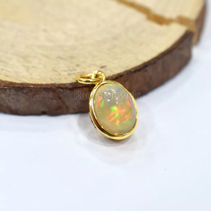 Natural Ethiopian Opal Solid Gold Charm, Solid 14k&18k Gold Charm, Opal Charm, Solid Gold Charm, Charm Necklace, Charm Pendant, Handmade Gold Charm