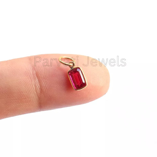 Refined Lab-Created Ruby Charm, 18k Solid Gold Charm, Gold Jewelry, Gold Charm, Charm Necklace, Handmade Ruby Charm, Gift for Her
