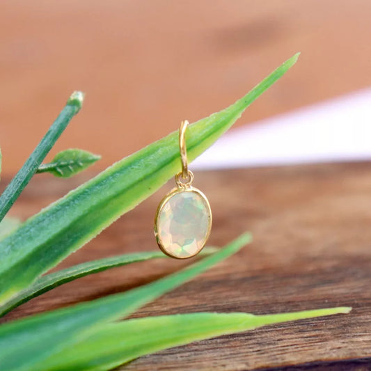 Natural Ethiopian Opal Charm, 18k Solid Gold Charm, Faceted Opal Charm, Gold Charm, Charm Necklace, Charm Pendant, Handmade Gold Charm, Gold Charms Pendant, Gift For Her Charm